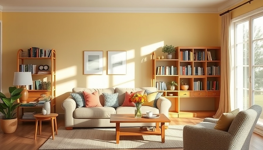 Charming living room optimizing space with smart organization.