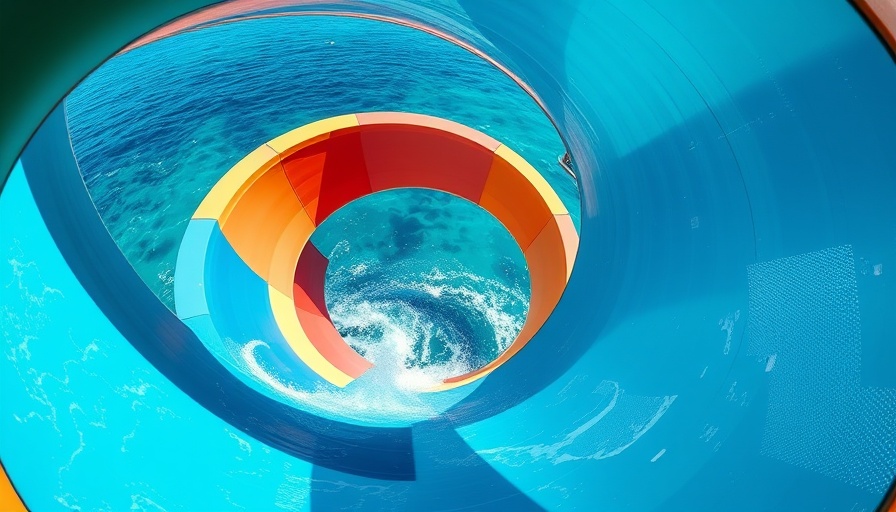 Icon of the Seas waterslide incident concept, vibrant spiraling slide.