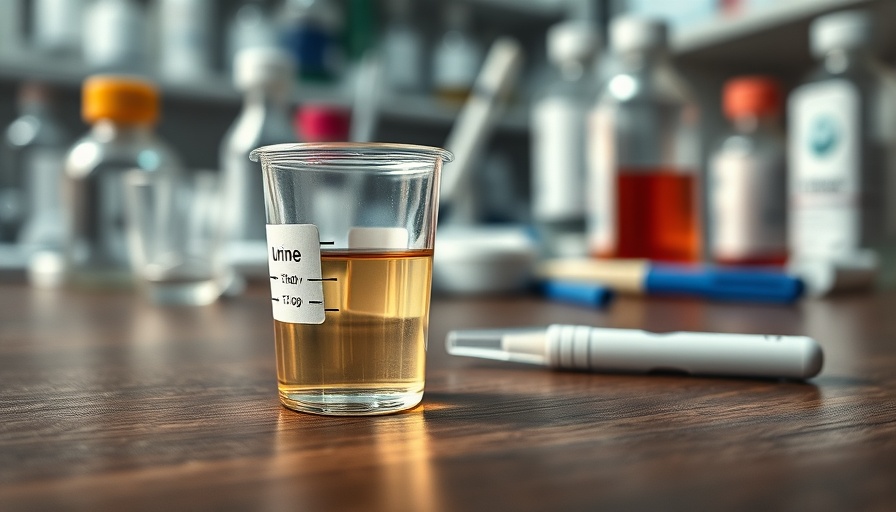 Urine sample cup and test strip indicating asymptomatic bacteriuria in aging.