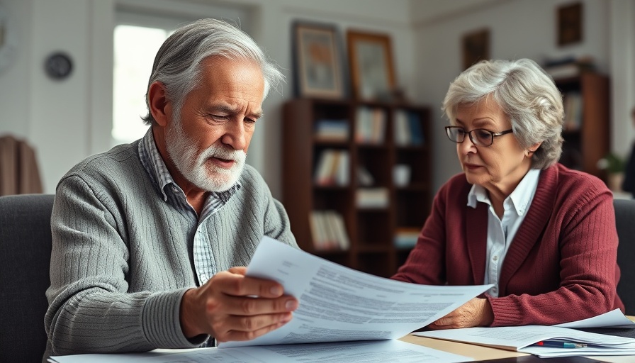 Elderly couple discussing financial documents in an office setting