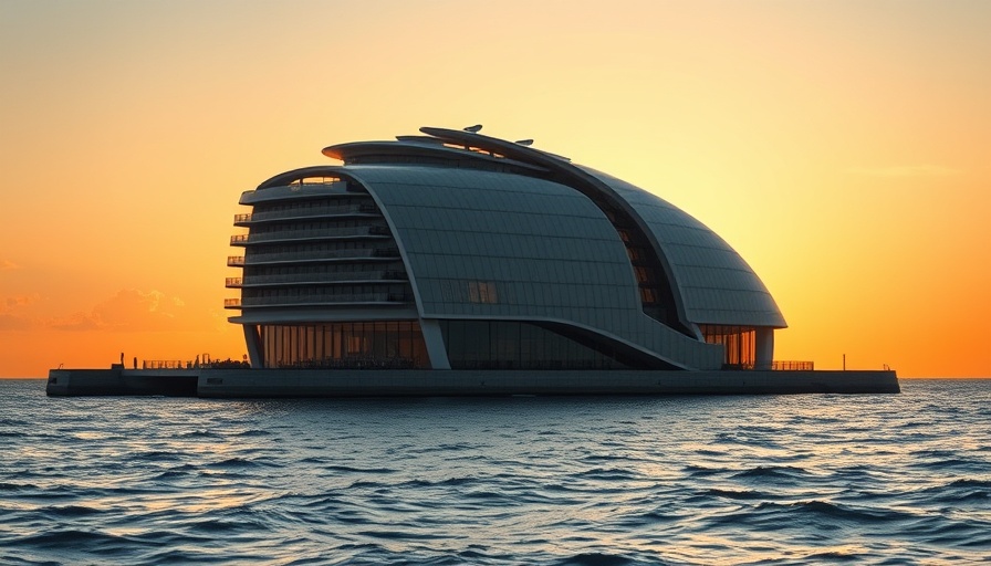 Crescent Seas residences at sea: modern luxury building at sunset.