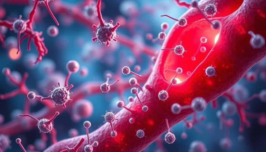 Role of bacterial infection in atherosclerosis depicted in abstract art.