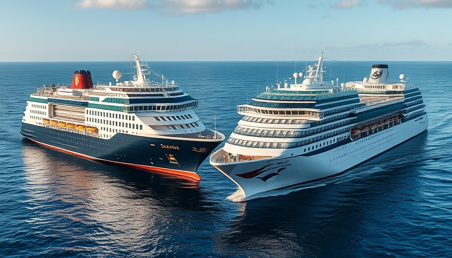 Scenic Eclipse and Scenic Gem cruise ships meet on open ocean.