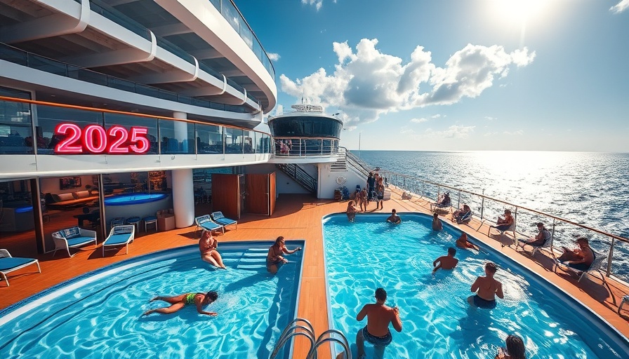 Vibrant scene of the President's Cruise Royal Caribbean pool deck and interior.
