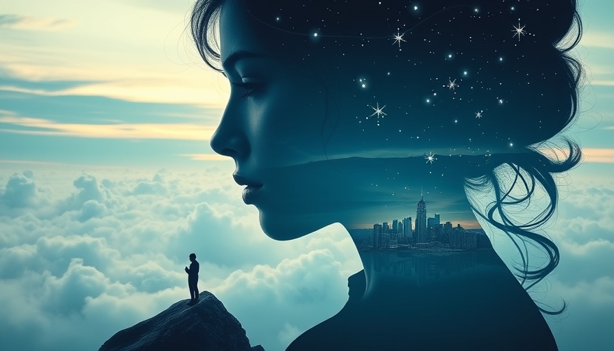 Surreal depiction of AI reasoning capabilities in LLMs with a cityscape within a silhouette.