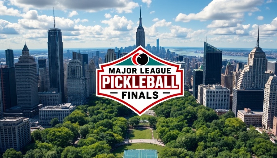 Major League Pickleball Finals logo over New York skyline, showcasing viewership.