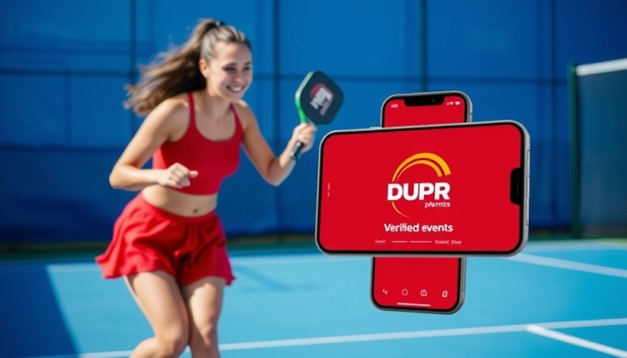 DUPR verified clubs pickleball player hitting ball, vibrant court.