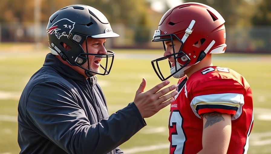 Football coach instructing young player on field, Cincinnati Elder football ranking.
