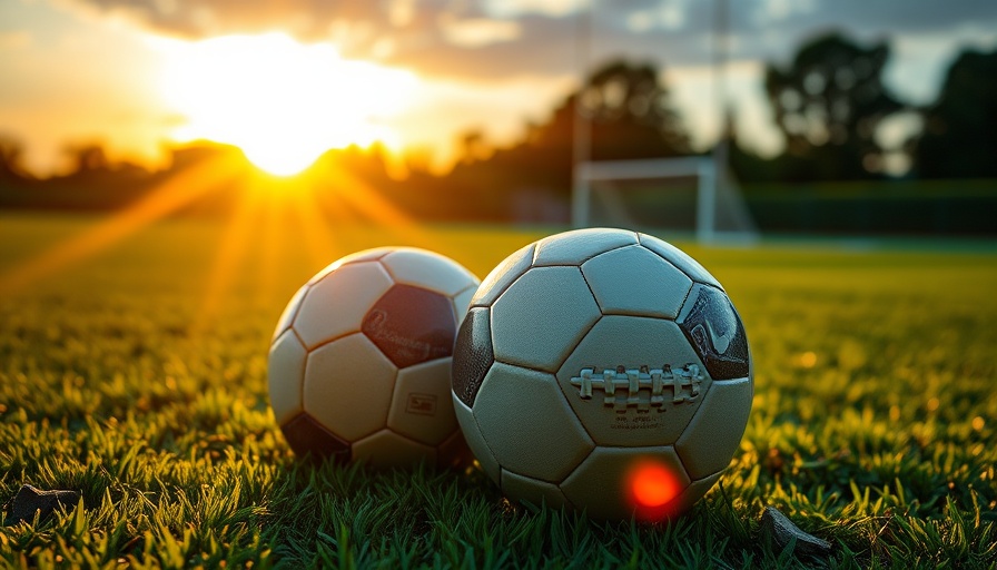 Two footballs on field during sunset, symbolizing high school football schedule week 8.