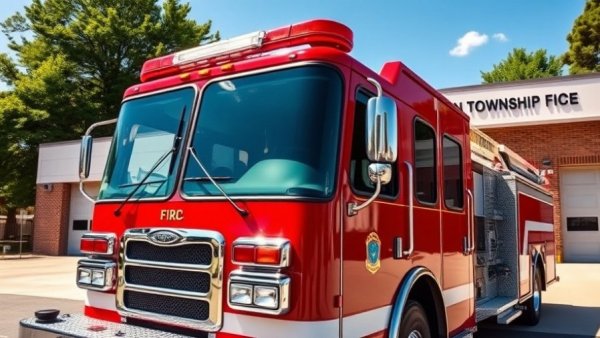 Sharon Township firetruck purchase displayed in front of fire station.