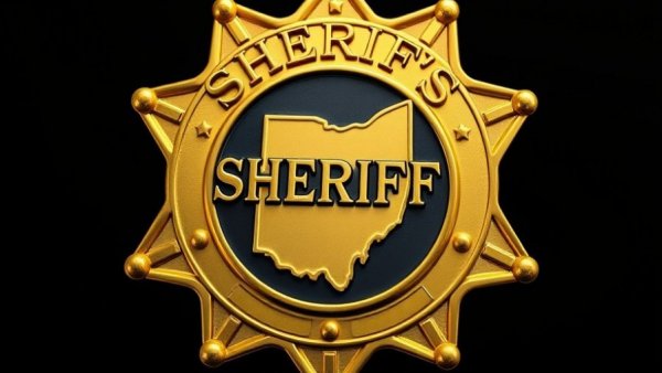 Gold sheriff's badge with Ohio emblem on a black background.