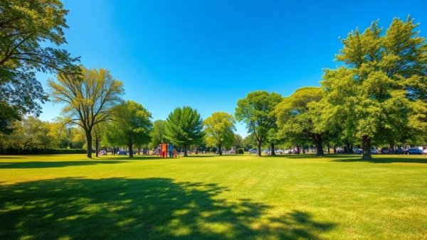 Cleveland skatepark Luke Easter, vibrant park with trees and playground.