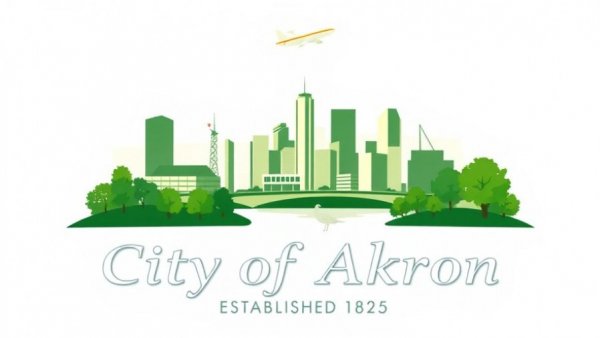 Akron's new logo with skyline and nature elements.
