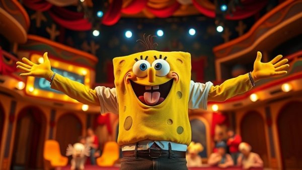 SpongeBob Musical performance in Cuyahoga Falls with vibrant stage.