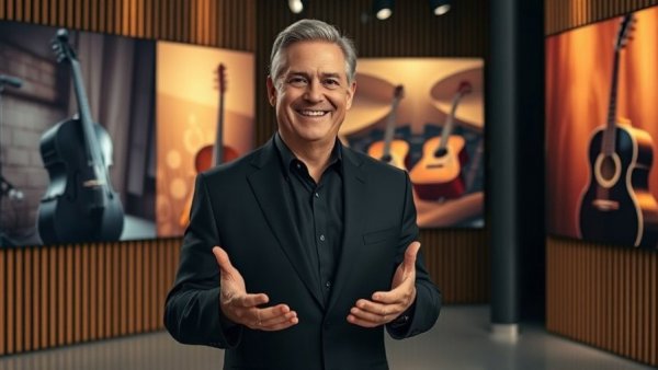 Scott Freiman discussing music in a modern studio setting, gesturing with hands.