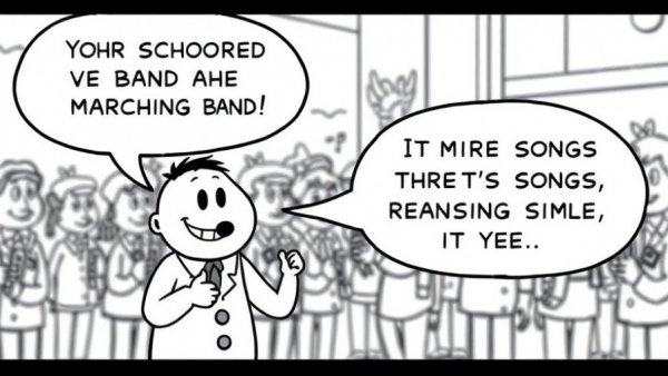 Cuyahoga Falls cartoon speaker introduces a marching band with humor.