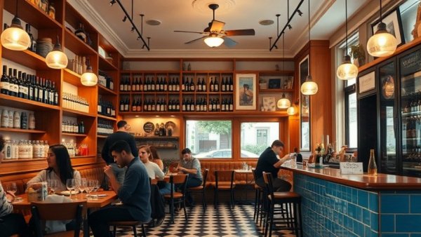 Le Marché Clifton Breakfast and Lunch Menu café interior with counter and patrons.