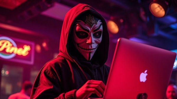 Masked performer at Chris Stevens new album launch event.