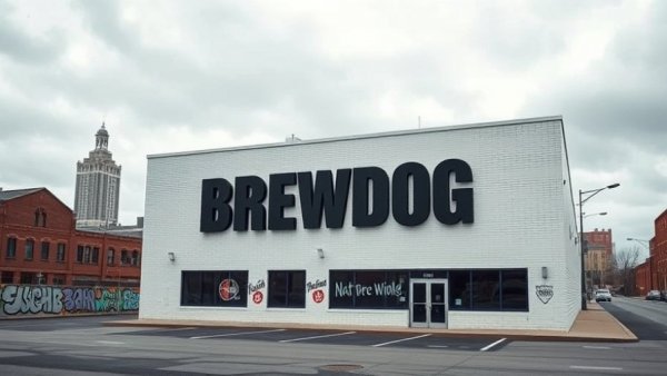 Cleveland BrewDog building with graffiti walls and city skyline