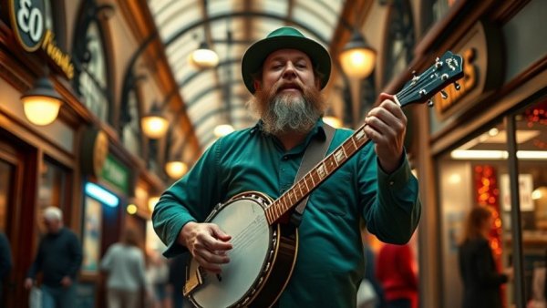 Man playing banjo at Cleveland St. Patrick's Day Parade 2026