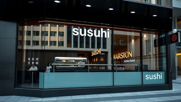 Closure of Sushi 86 restaurant with reflective glass facade.