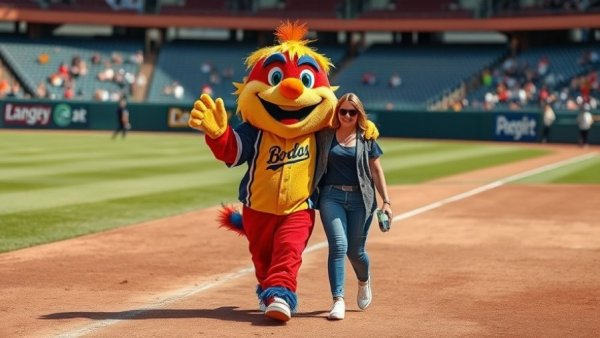 Cleveland Guardians home opener excitement with mascot on field.