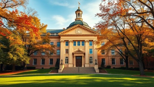 Severance Hall surrounded by autumn foliage, highlighting Cleveland classical music events.