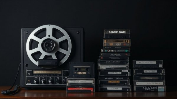 Woody Guthrie Home Recordings vintage tape recorder with cassettes.