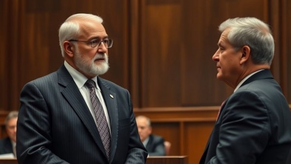 Two men in suits discussing during FirstEnergy corruption retrial in Ohio