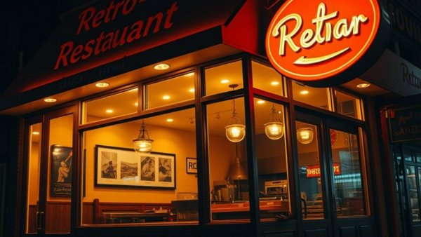 Inviting nighttime view of Rosy restaurant façade