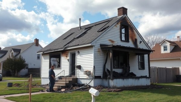 Akron Plane Crash Investigation at burnt house with investigator