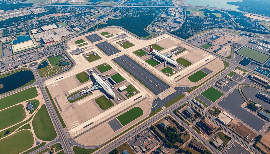 Aerial view of Akron-Canton Airport and surroundings, emphasizing layout and infrastructure.