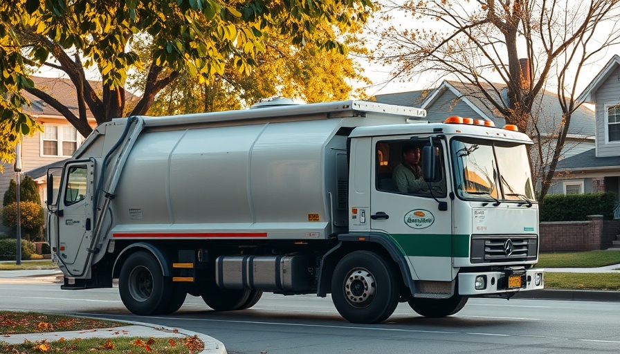 Cuyahoga Falls sanitation service truck parked on street.