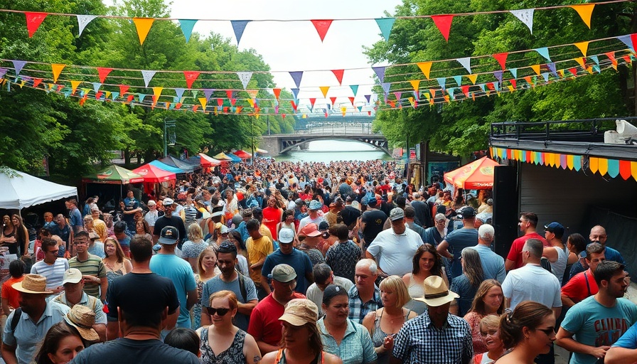 Vibrant Riverfront Irish Festival in Cuyahoga Falls with crowd enjoying.