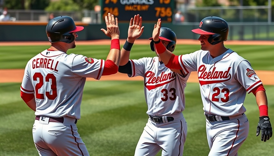 Cleveland Guardians players celebrating on field after grand slam.