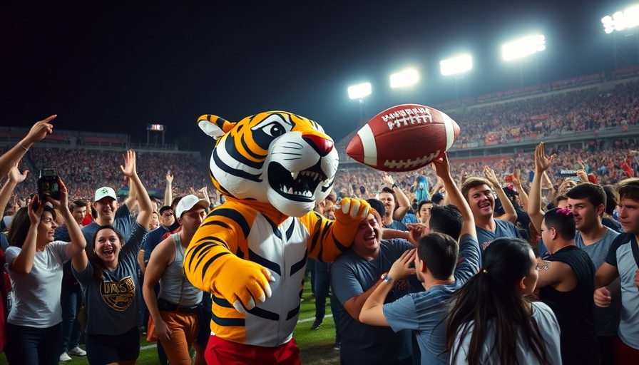 Cuyahoga Falls Clifford Stadium farewell gathering with inflatable tiger mascot.