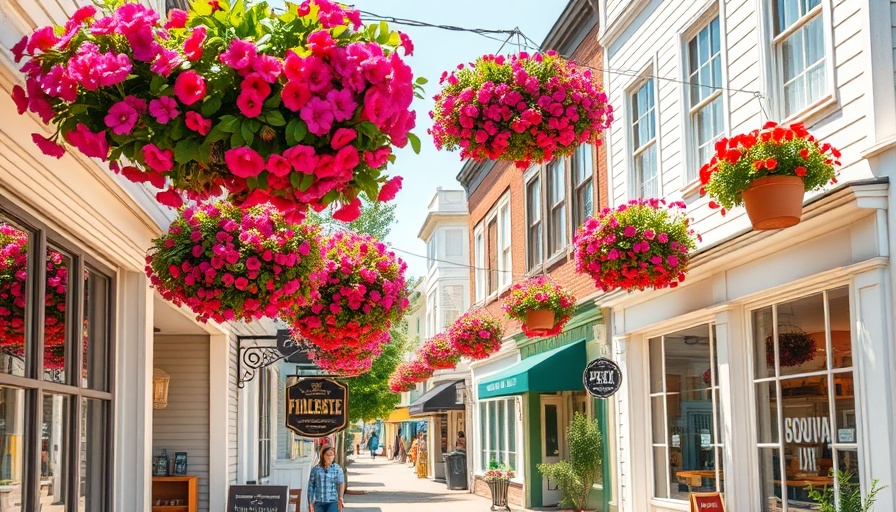Charming Hudson street with shops and flowers during protests, Hudson foie gras protests.