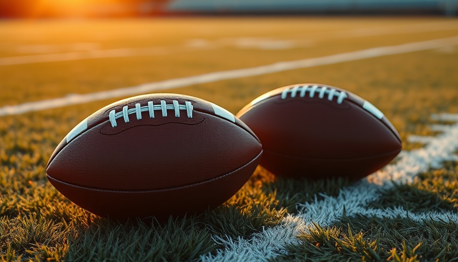 Two footballs on the field at sunset for high school football schedule.