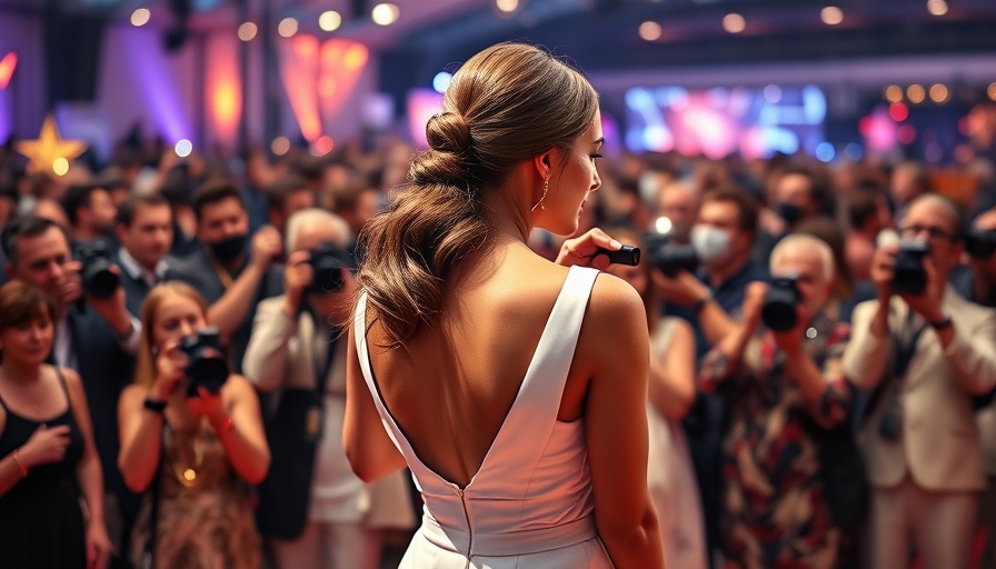 Elegant woman in white dress embraced at a glamorous event.