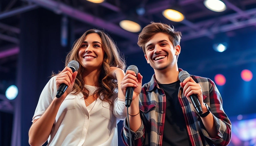 Robert Irwin smiling on stage holding a microphone.