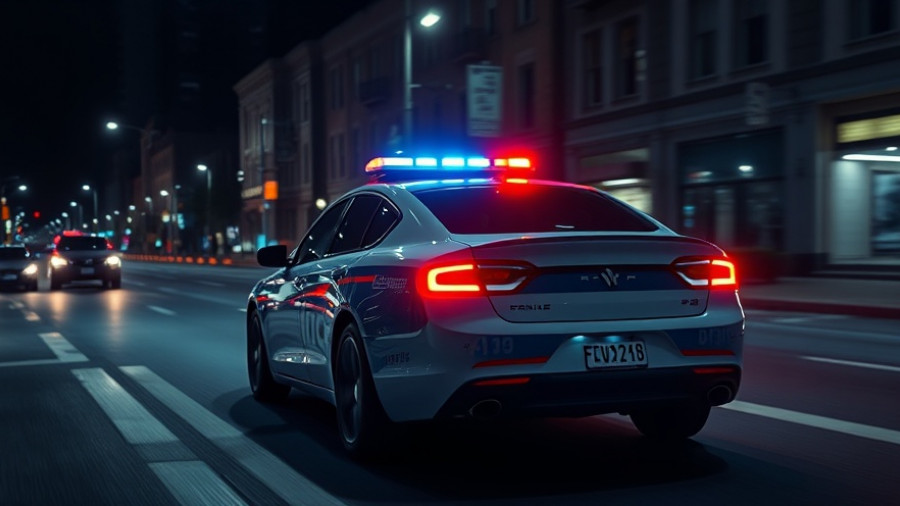 Detroit police car at night during investigation.
