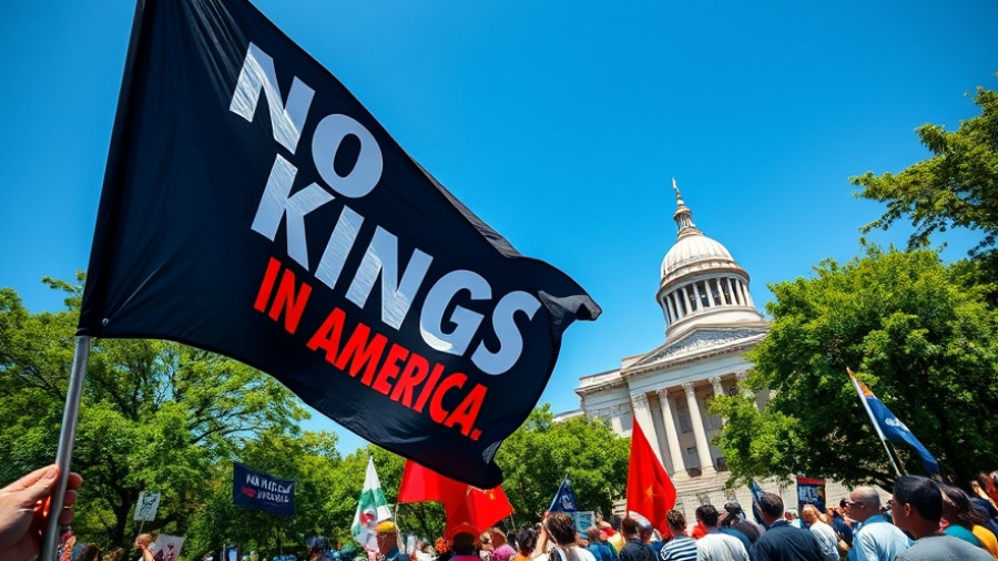 Protest scene with 'No Kings in America' flag at Michigan rally.