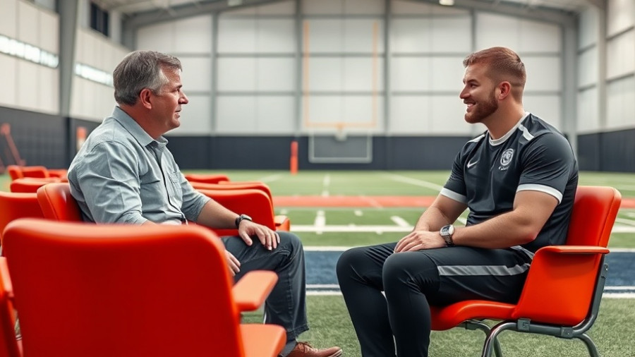 Detroit local news interview on a sports field featuring two engaged people.