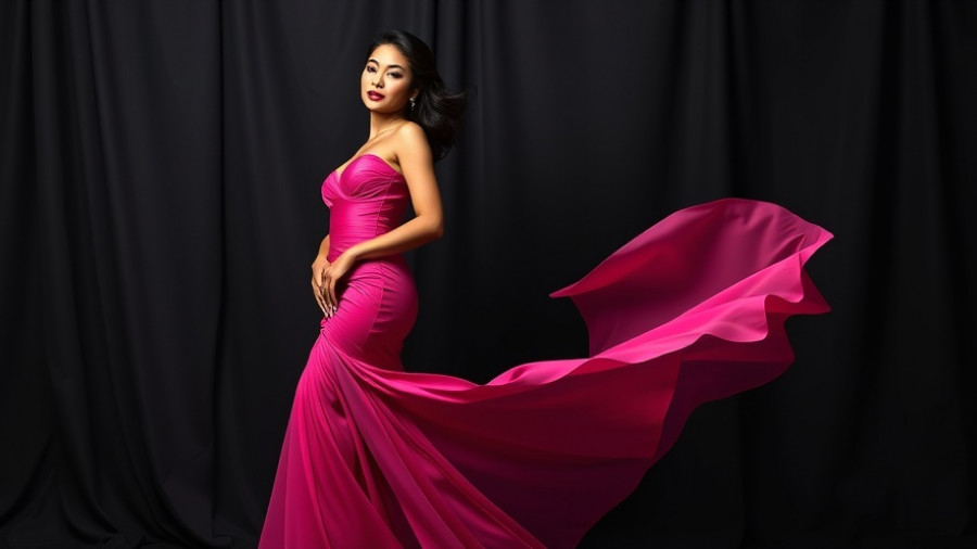 Elegant woman in pink gown, poised gracefully, Detroit art exhibits.