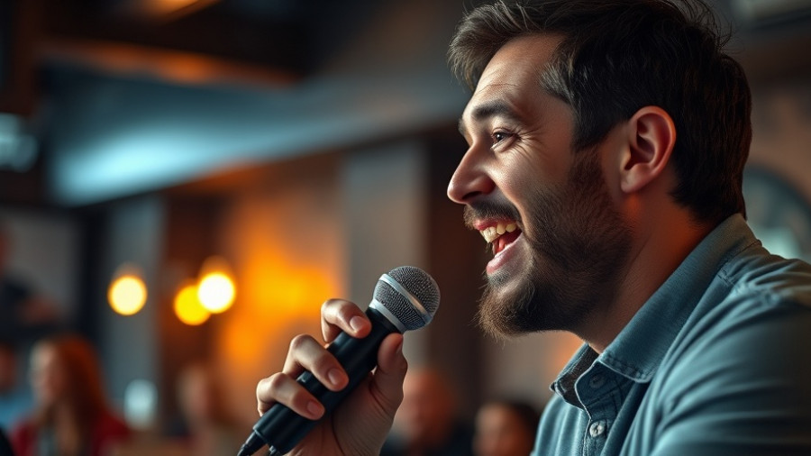 Man energetically speaking in an interview setting.