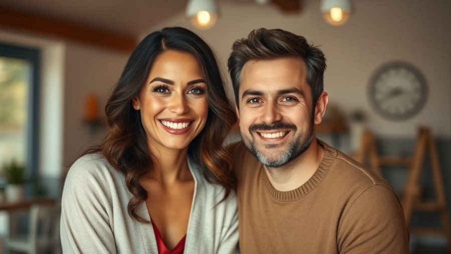 Smiling couple indoors, warm lighting, Metro Detroit performing arts.