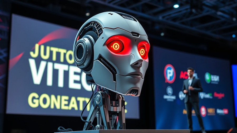 AI video generation technology presentation with humanoid robot display.