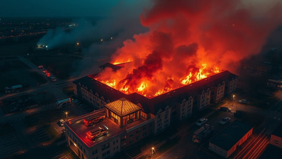 Aerial view of Michigan public safety response to a senior living complex fire.
