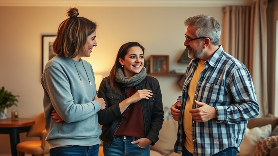 Couple and man discussing dating cultural dynamics indoors.