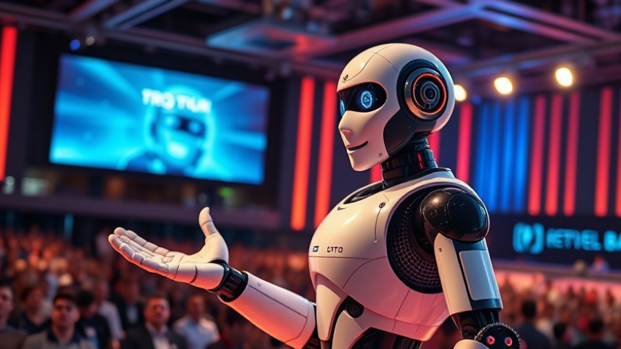 Vibe coding innovation presentation with futuristic robot on stage.